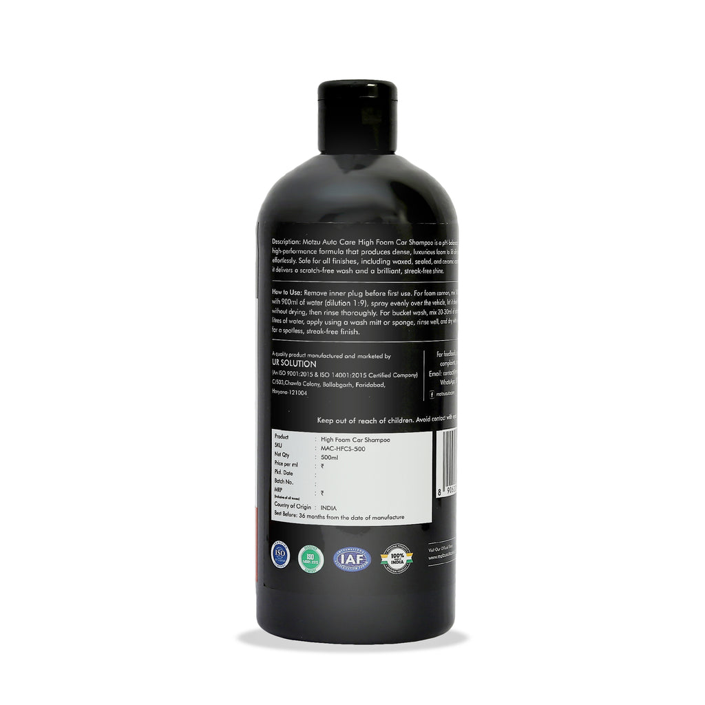 Bottle of Motzu High Foam Car Shampoo on a white background