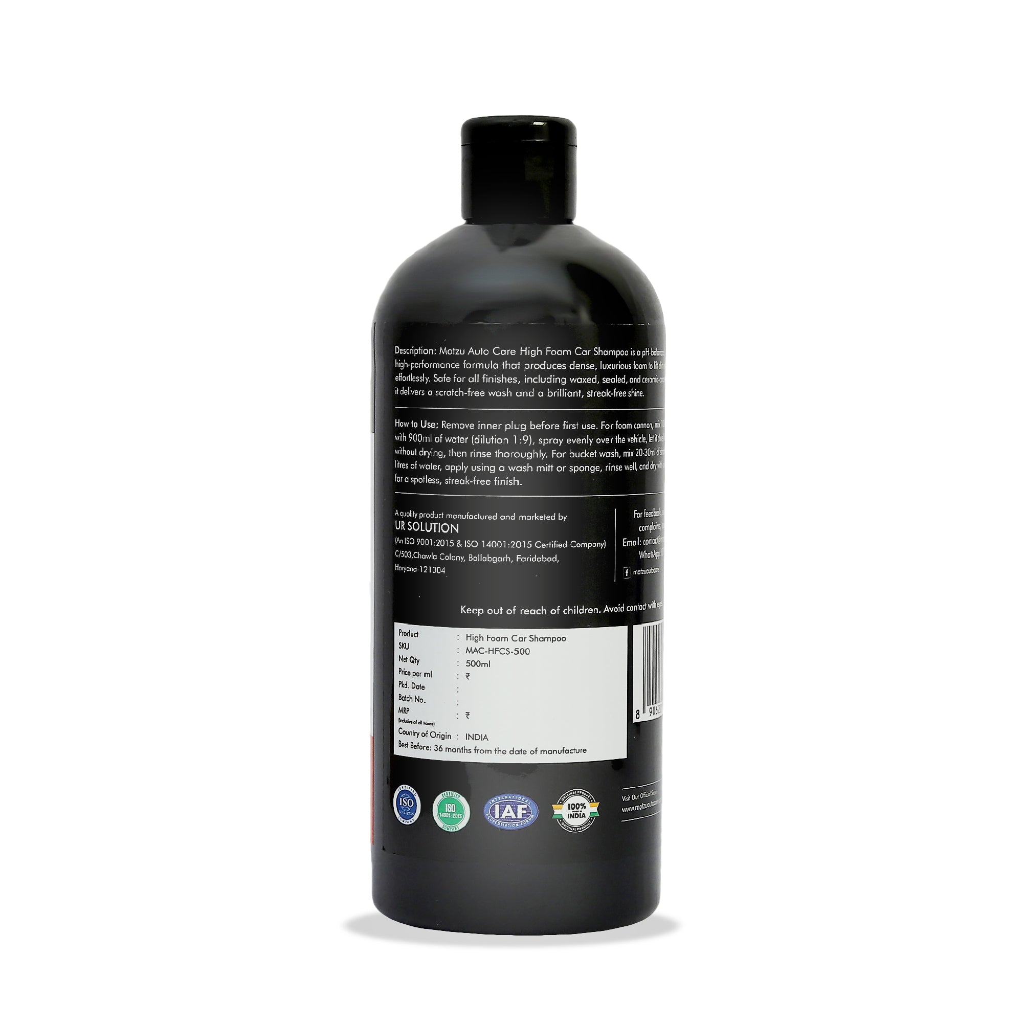 Bottle of Motzu High Foam Car Shampoo on a white background